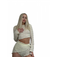 Nude Lace - комплект для тверку з бежевого мережива (топ + шорти)