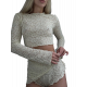 Комплект TWERK "Nude Lace" – Комплект з мережива Nude Lace — комплект для тверку з бежевого мережива (топ + шорти)