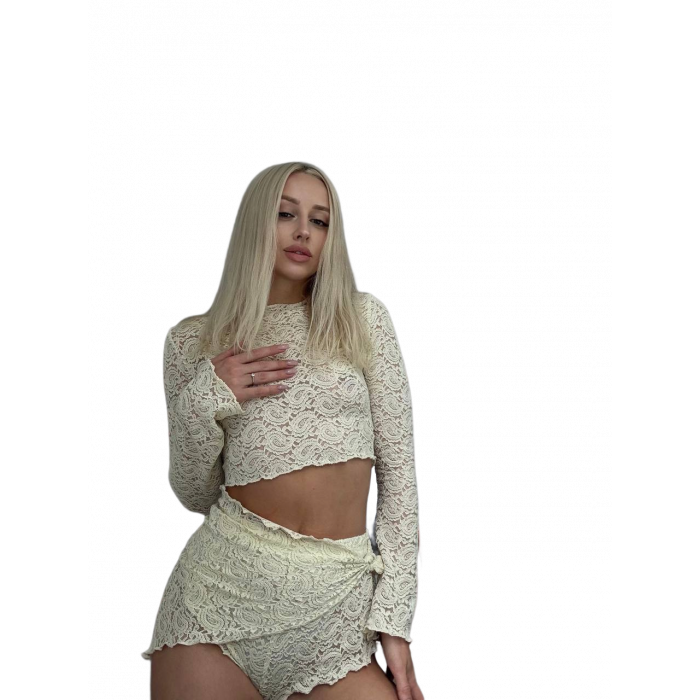 Nude Lace — комплект для тверку з бежевого мережива (топ + шорти)