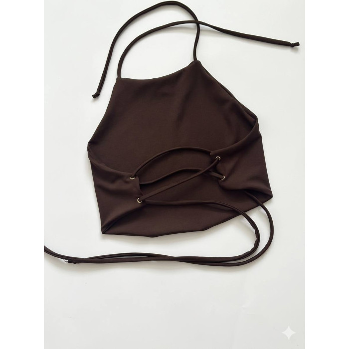 twerk outfit brown lace up push up set