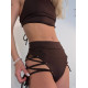 twerk outfit brown lace up push up set