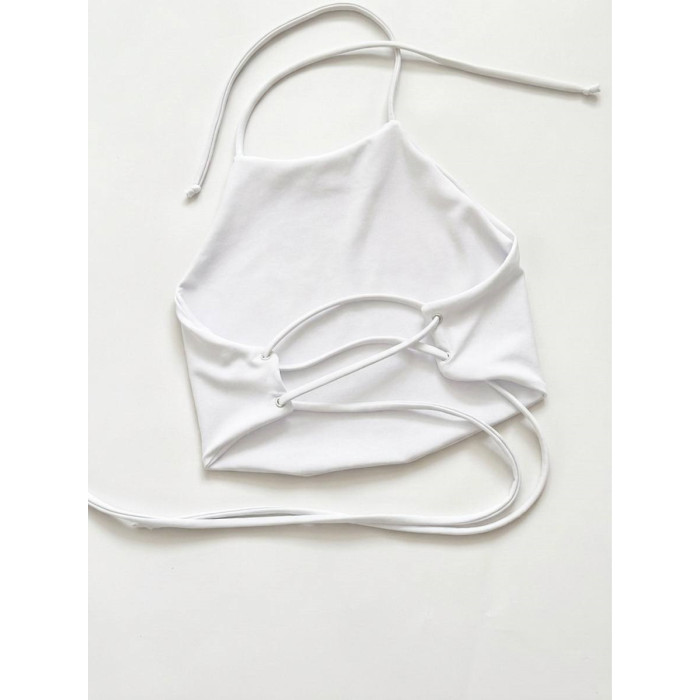 білі шорти для тверку на зав’язках із золотистими люверсами