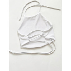 білий топ для тверку на зав’язках із золотистими люверсами