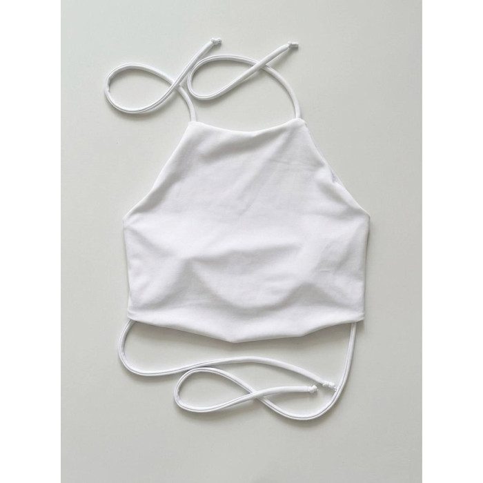 білий топ для тверку на зав’язках із золотистими люверсами