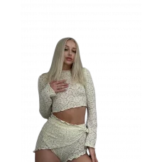 Nude Lace — комплект для тверку з молочного мережива (топ + шорти)